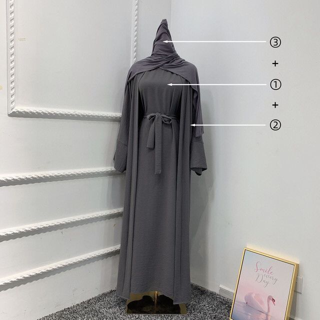 2 / 3 Piece Plain Abaya Dress Set
