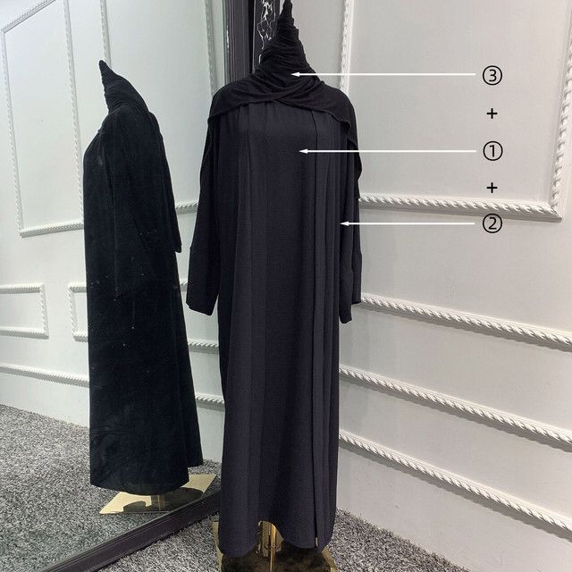 2 / 3 Piece Plain Abaya Dress Set