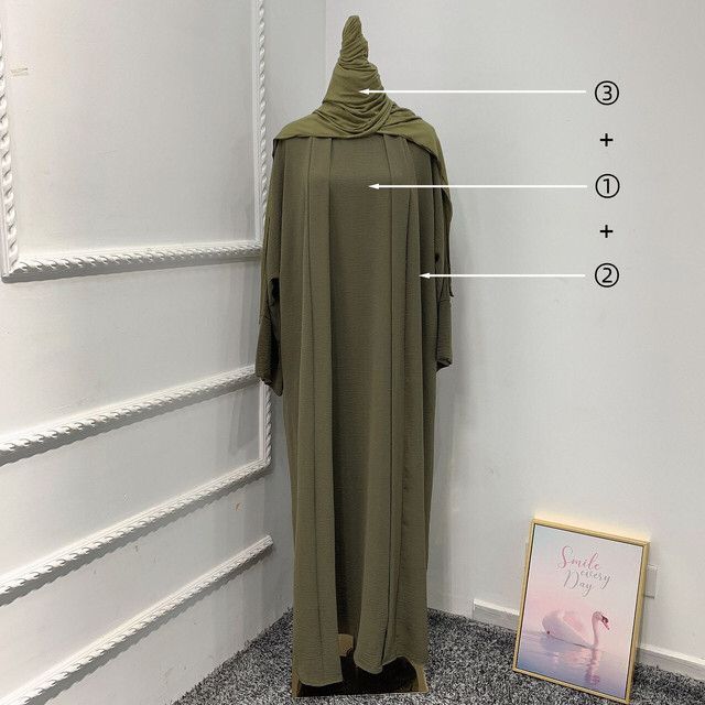 2 / 3 Piece Plain Abaya Dress Set