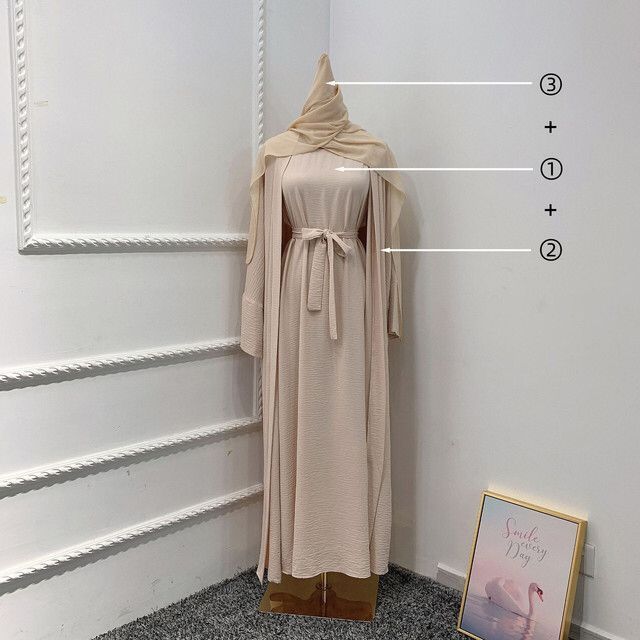 2 / 3 Piece Plain Abaya Dress Set